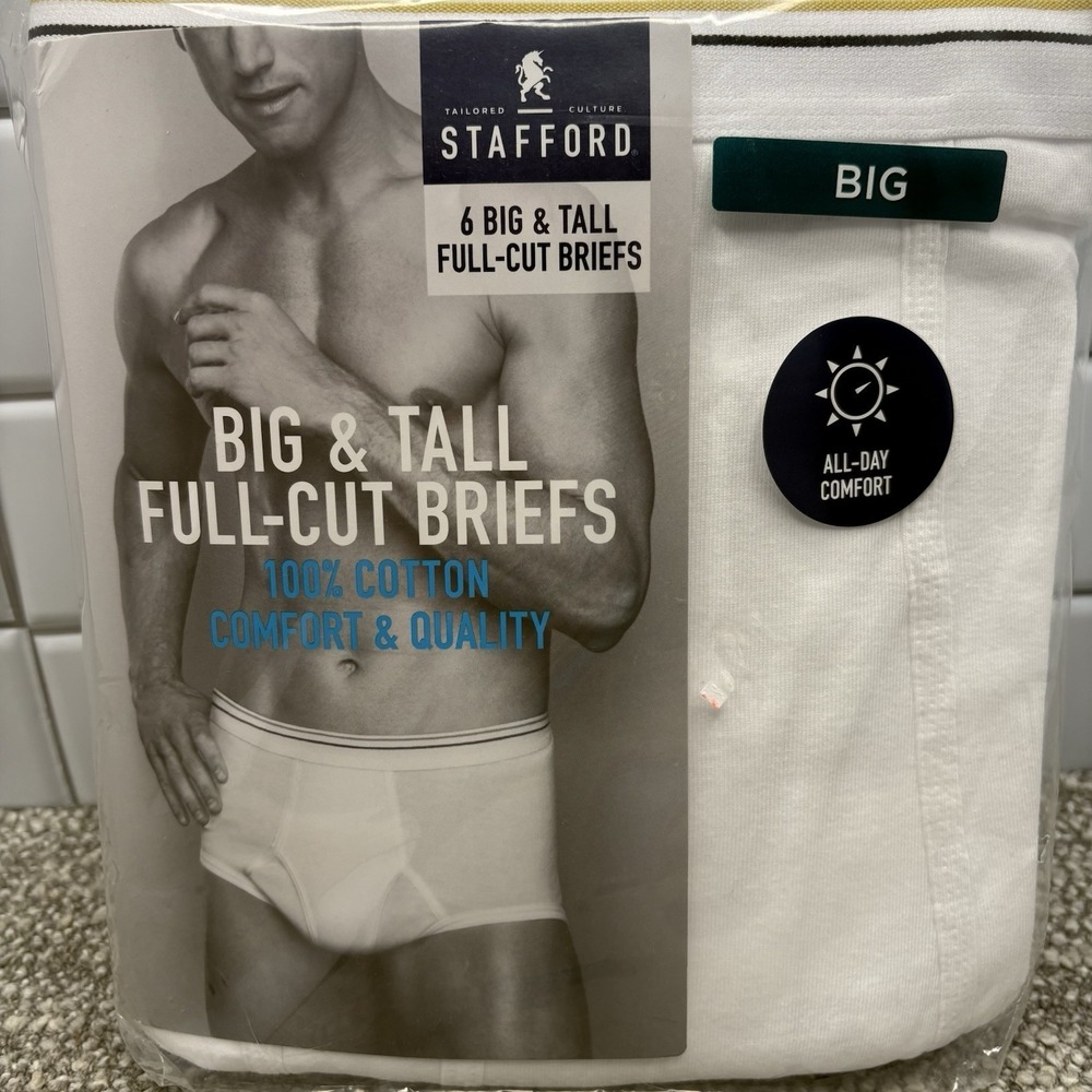 Men Stafford 6 Pack Big Tall Cotton‎ Full Cut Briefs Underwear Size 50 New White